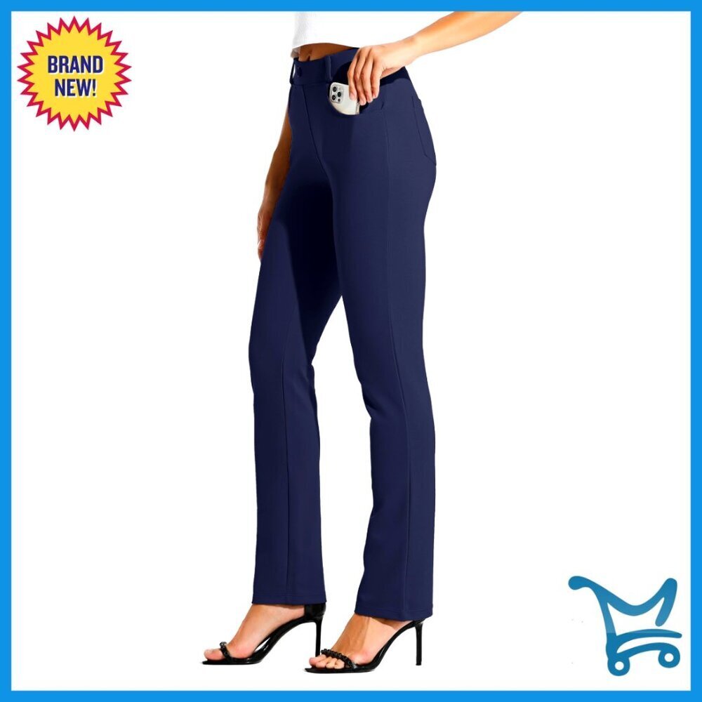 Stretchy Straight Leg Yoga Dress Pants with 4 Pockets Office Casual